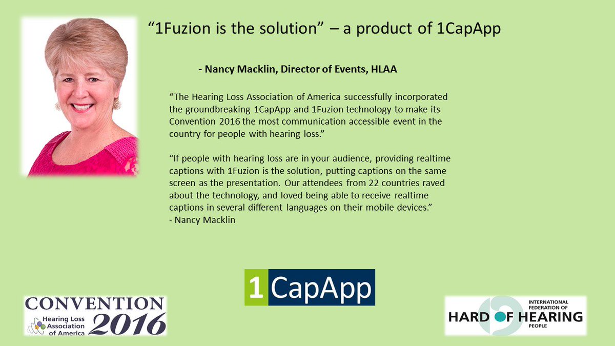1CapApp's tweet photo. "1Fuzion is the solution." -Nancy Macklin @nmacklin talks about the cutting edge technology @hlaa2016 @1CapApp https://t.co/zlrpsXkhzo