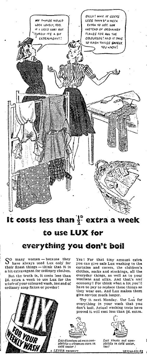 MickHayes1's tweet photo. Different ad executions of same message for Lux in Express and Mirror on consecutive days in 1939 #1930sad #SWWads https://t.co/HMObRsf3Gb
