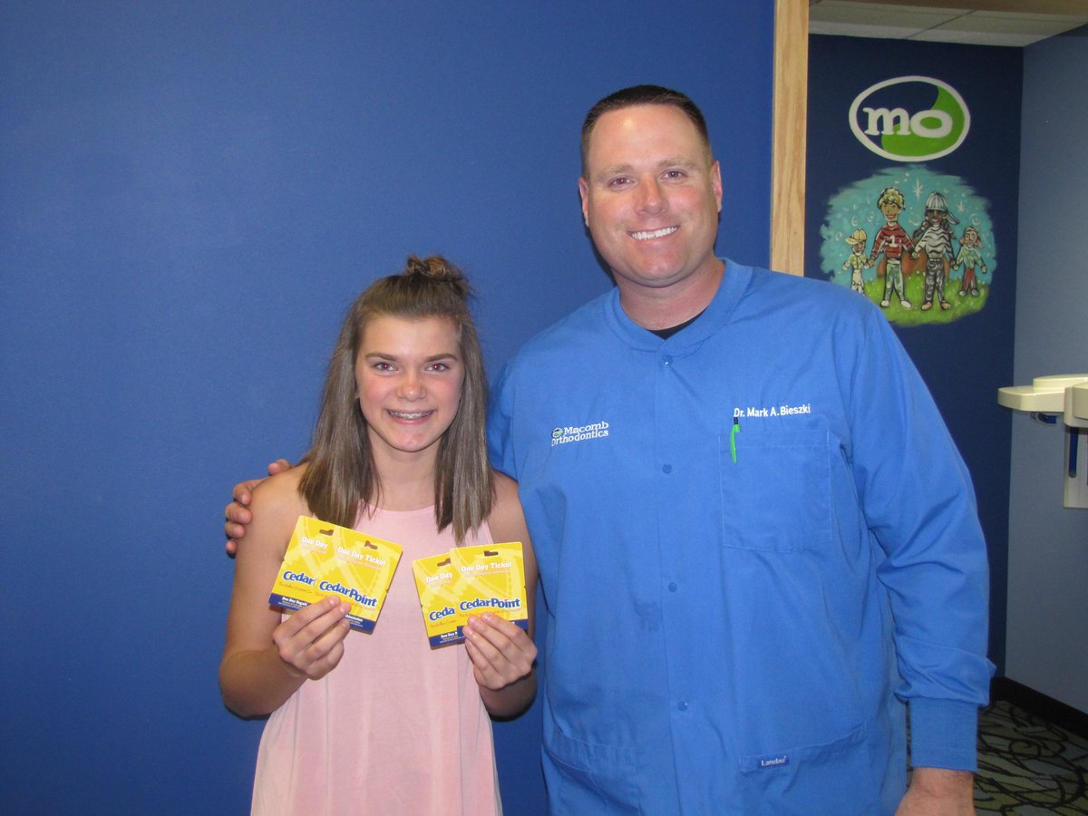 MOSmilz's tweet photo. CONGRATULATIONS to Chloe C.- winner of our latest MO Bucks drawing! #mobucks #cedarpoint #drbieszki #braces https://t.co/mIF8HjfADo