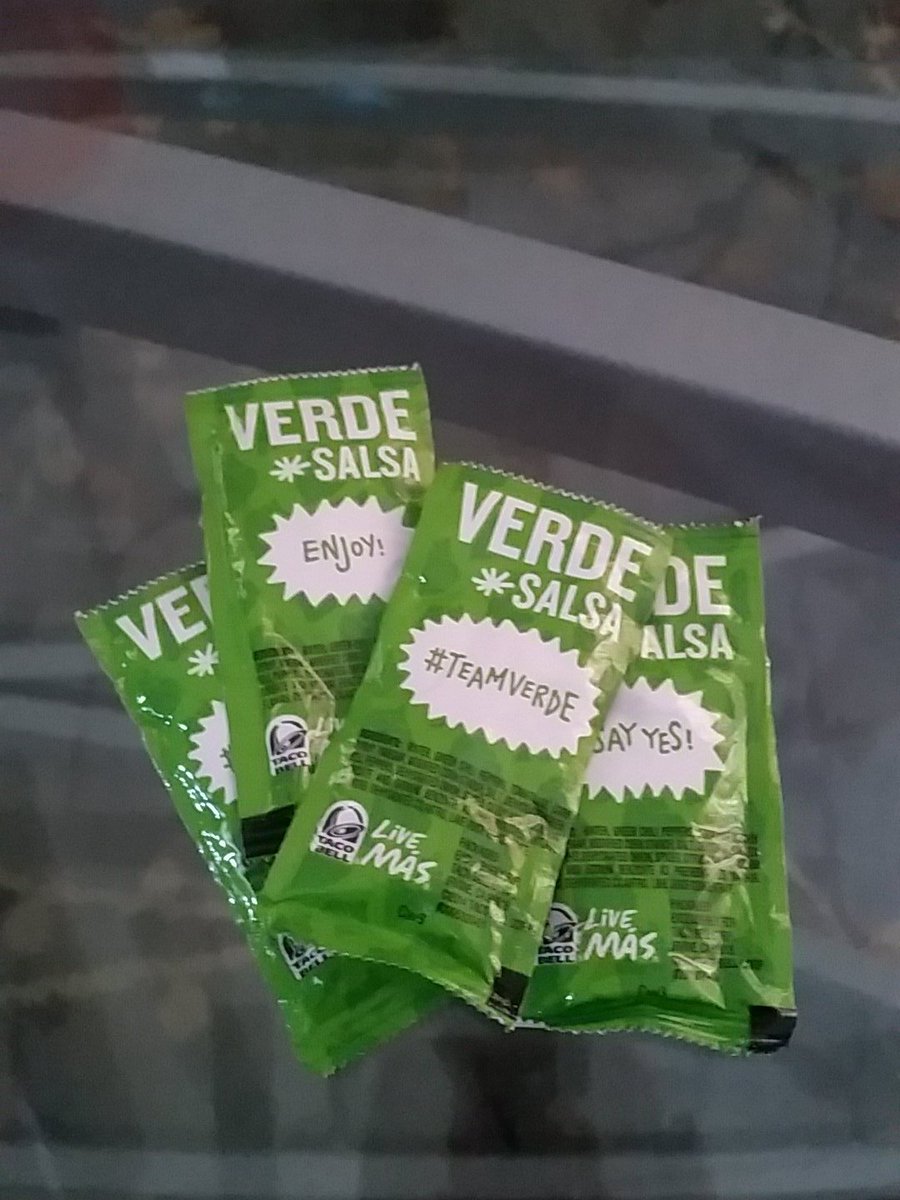 ArailB's tweet photo. I was very upset when I heard @tacobell didn't have Verde salsa any more. Good thing I have my own stash #teamverde https://t.co/sybCuESyiF