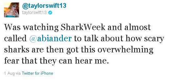 It's... #SharkWeek - the most adventurous thing Taylor has ever done.. 😂