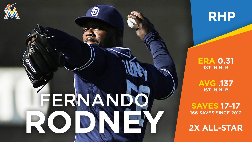 Marlins's tweet photo. Welcome to the #FishFamily, @F_Rodney56! https://t.co/Pem6LbCGJ4