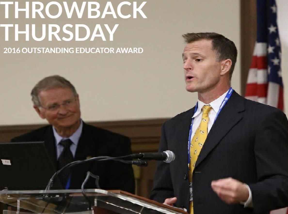 AGCFoundation's tweet photo. #TBT to @JustinReginato winning the Outstanding Educator Award at the Student Chapter meeting sponsored by @hcss https://t.co/sAaJ8rpO2J