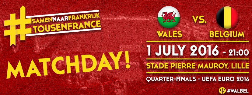 BelRedDevils's tweet photo. MATCHDAY !! Quarter-final vs Wales ! #walbel #tousenfrance #EURO2016 https://t.co/p06y43pPru