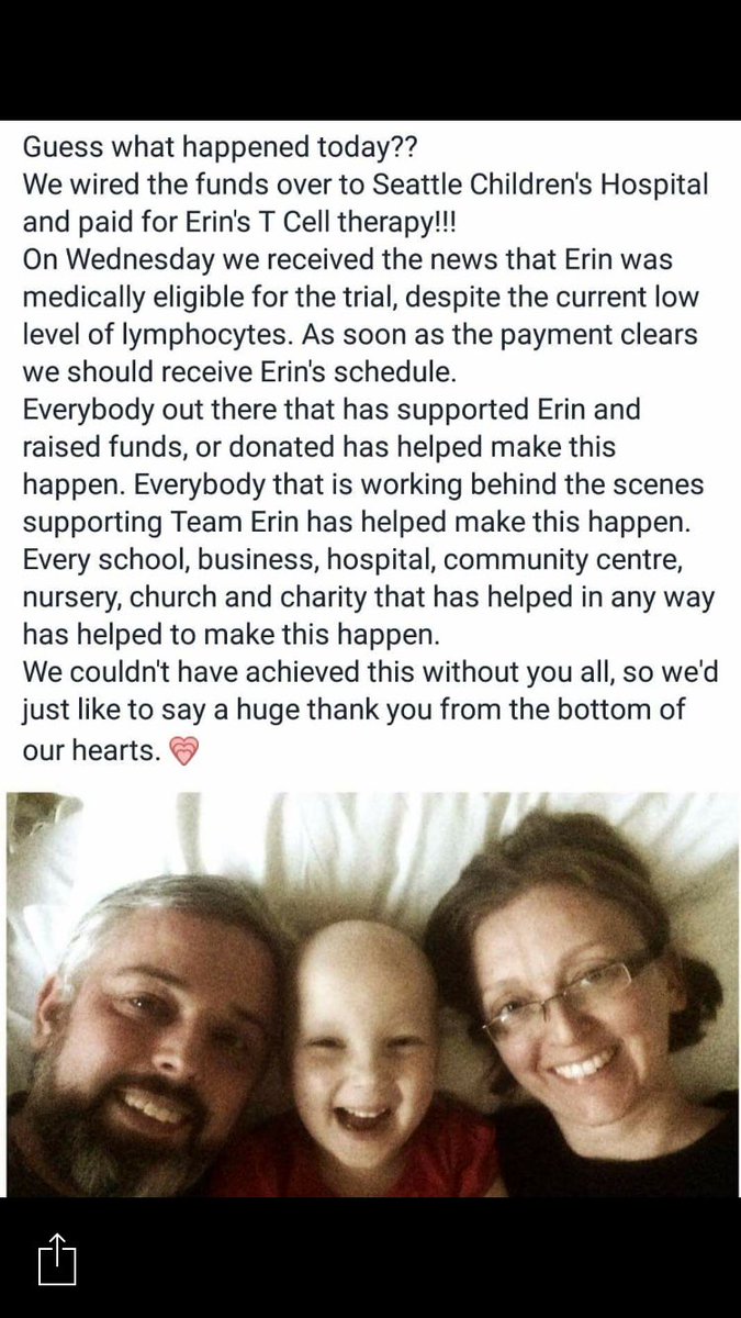 Erin_Cr055's tweet photo. We did it!Thank you to every single pound, penny and retweet ! Erin has been accepted for Car T cell in Seattle 🇺🇸✈️ https://t.co/sJTSgGItBz