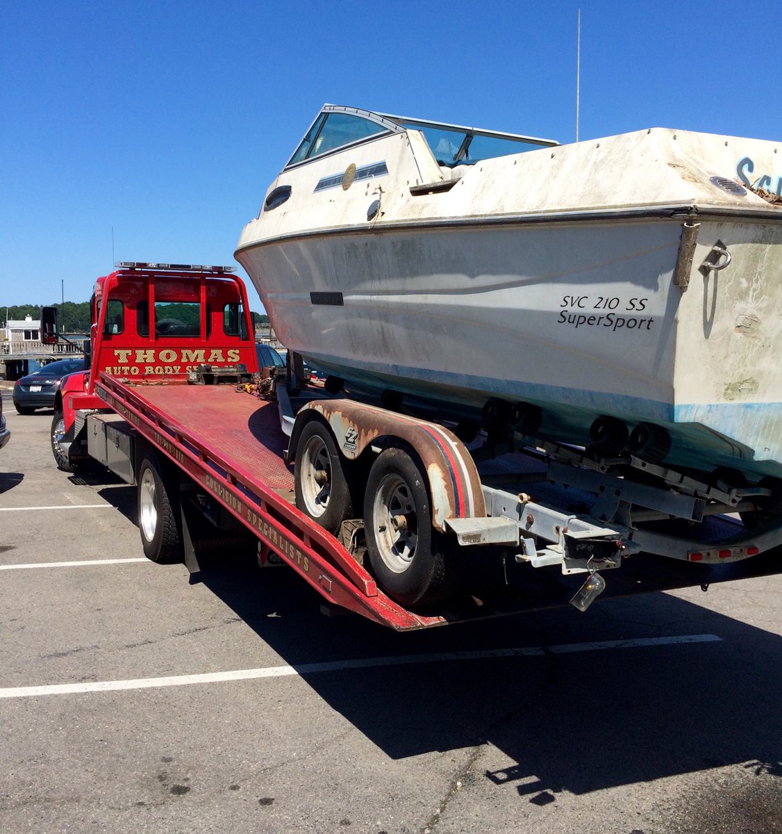 HinghamPolice's tweet photo. A boat's name says a lot. We'd like to talk to whoever dumped this boat/trailer today in the Hingham Yacht Club lot. https://t.co/aGitcABC2x