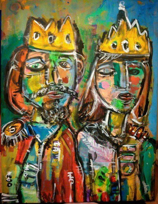 krajewskiRADAR's tweet photo. "king &amp; queen" 2016 18x24 - mix media on canvas https://t.co/BqDnhHhHsN