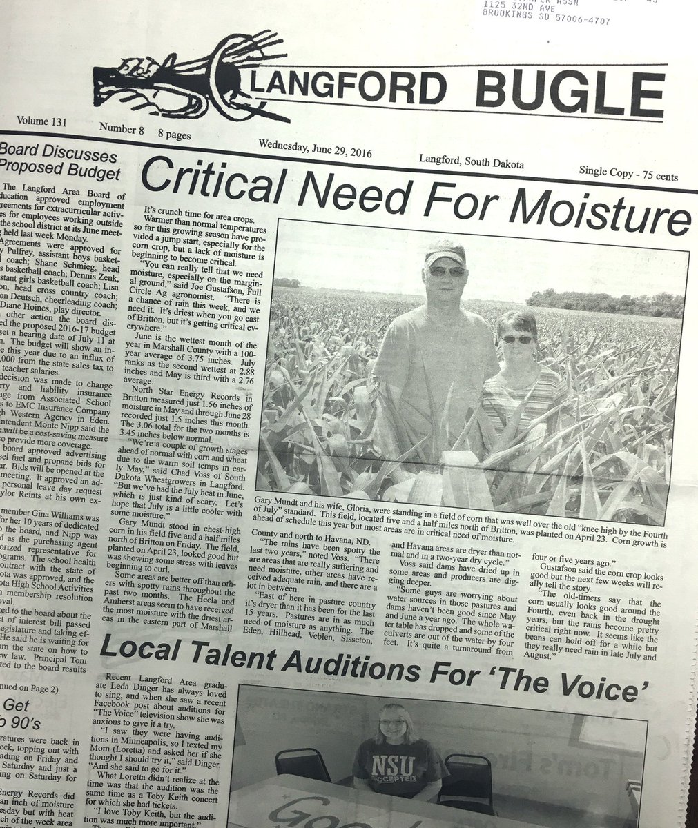 SD_NewsMedia's tweet photo. Stories such as this one in Langford Bugle may become common unless it rains in many parts of state. #sdfrontpages https://t.co/Cx8X8hYHQc