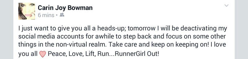 Carin_Joy's tweet photo. Time to step back...✌💜💪🏃 #nonvirtualrealm #regainfocus #peaceloveliftrun #trainhardmoveforward #runnerbliss #runchat https://t.co/bwqgWtAMBz