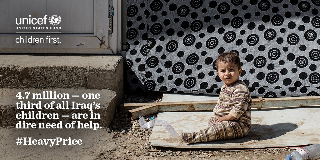 UNICEFUSA's tweet photo. Violence is destroying millions of childhoods in #Iraq, devastating lives &amp; futures. #HeavyPrice #IraqChildren https://t.co/vAGTY59cWl