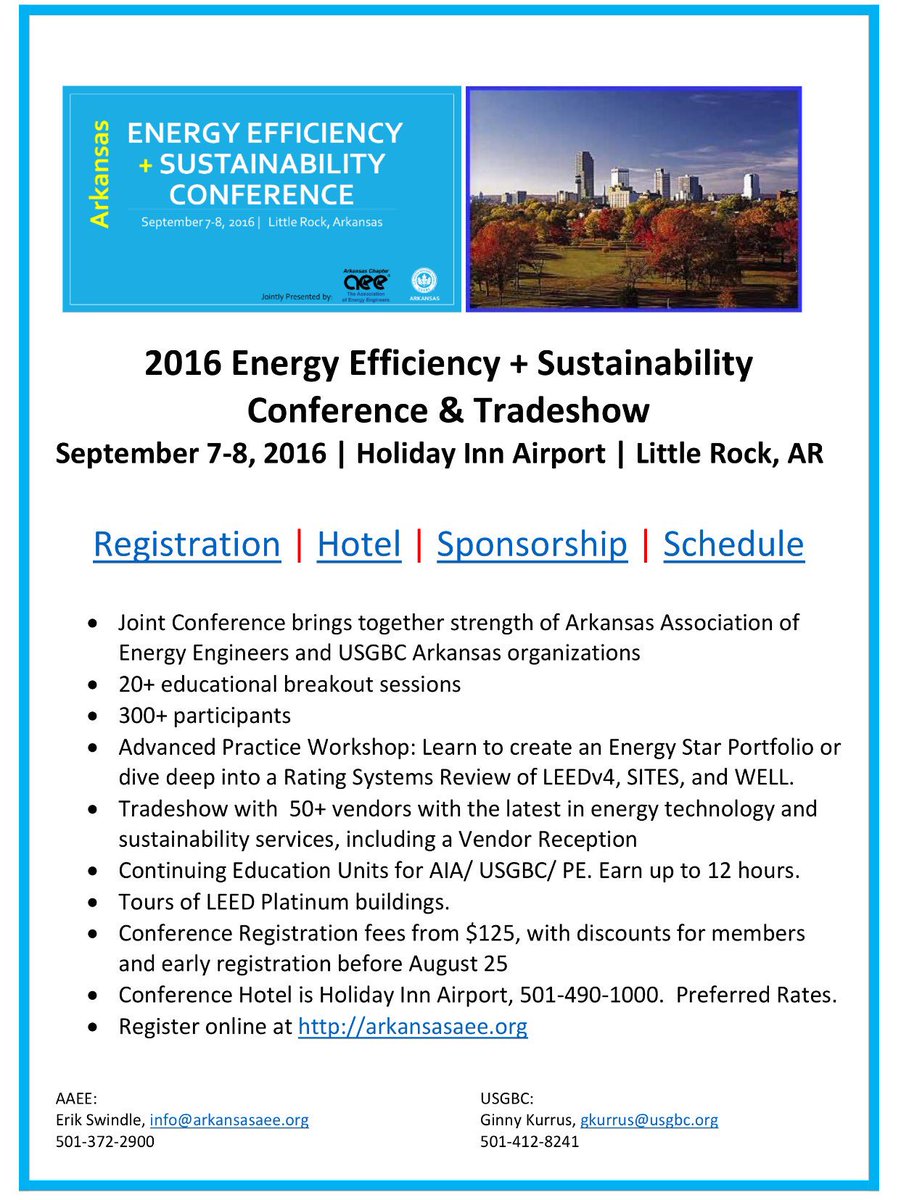 ArkansasAEE's tweet photo. Don't miss our latest news for the 2016 Energy Efficiency + Sustainability Conference! https://t.co/ot8DGe4uZp https://t.co/2PswuvoUId