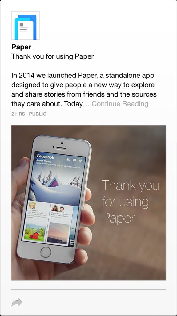 kylelowe's tweet photo. Very sad to hear #FacebookPaper is going away. I used it everyday. https://t.co/ljK49NKsda