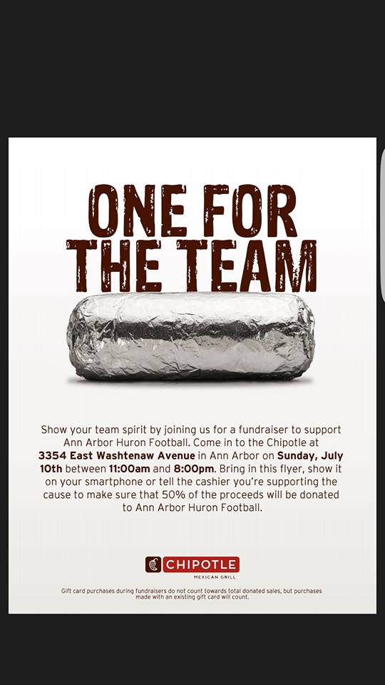 Dan Novak (@coachdannovak) on Twitter photo Come support AA Huron Football. Chipotle is hosting a fundraiser for us. Make sure you bring the attached flyer!! Come support AA Huron Football. Chipotle is hosting a fundraiser for us. Make sure you bring the attached flyer!!