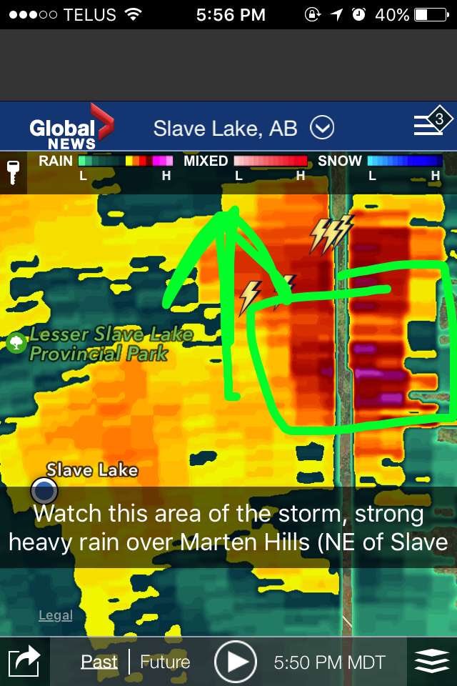 SL_Weather's tweet image. Watching this storm, possible hail and heavy rain ( NE of Slave Lake) #abstorm
