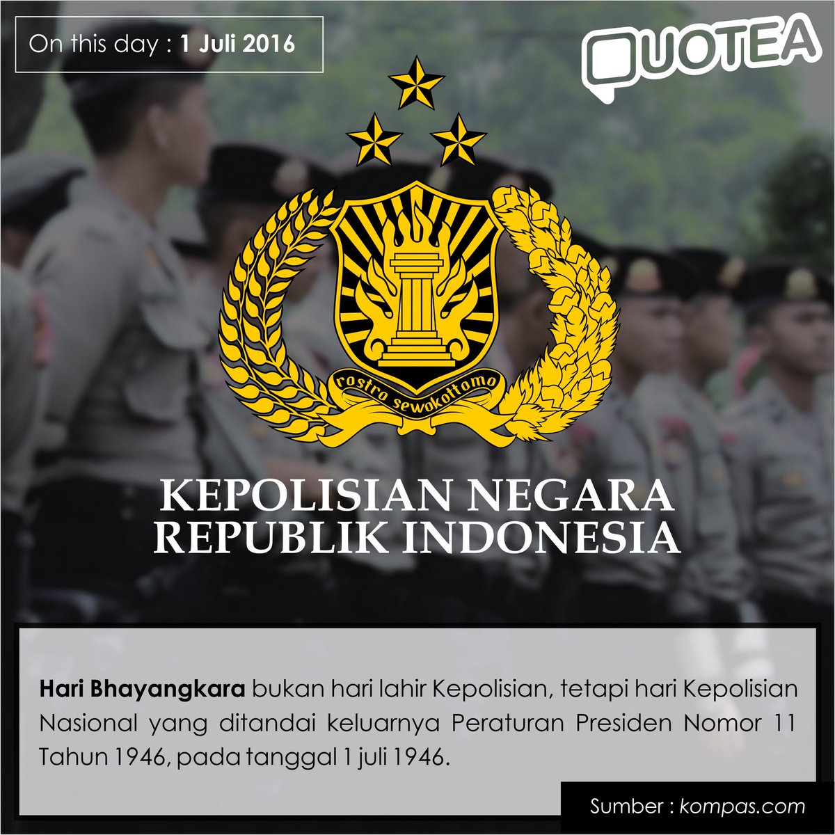 QuoteaID's tweet image. #milktea lovers sekarang hari #bhayangkara biar badan2nya keker kaya polisi biasain makan 4 sehat 5 sempurna yaa 🙌