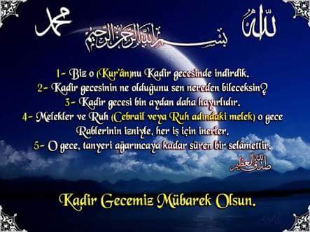 islam aleminin kadir gecesi mübarek olsun.Rahman ve Rahim olan Allah tüm ibadet ve dualarınızı kabul buyursun.
Amin