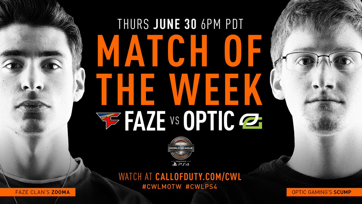 CODLeague's tweet photo. Now LIVE: Match of the Week - @FaZeClan vs @OpTicGaming #CWLMOTW

https://t.co/NKHQSgV6Gh https://t.co/JTZbU9VAB7