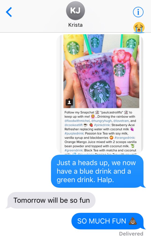 chelscowan's tweet photo. When you text your manager about the rainbow drinks update @Barista_Life_ https://t.co/YRP0wuGXRQ