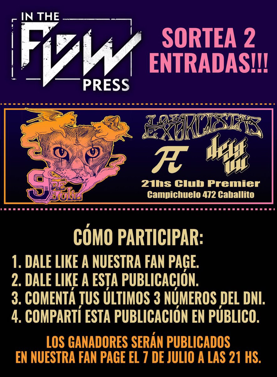 dejavuargentina's tweet photo. Los amigos de @intheflowpress sortean 2 entradas para nuestro próximo Reci Participá en FB! https://t.co/8tMhwmfodD https://t.co/qaZDwjkKaO