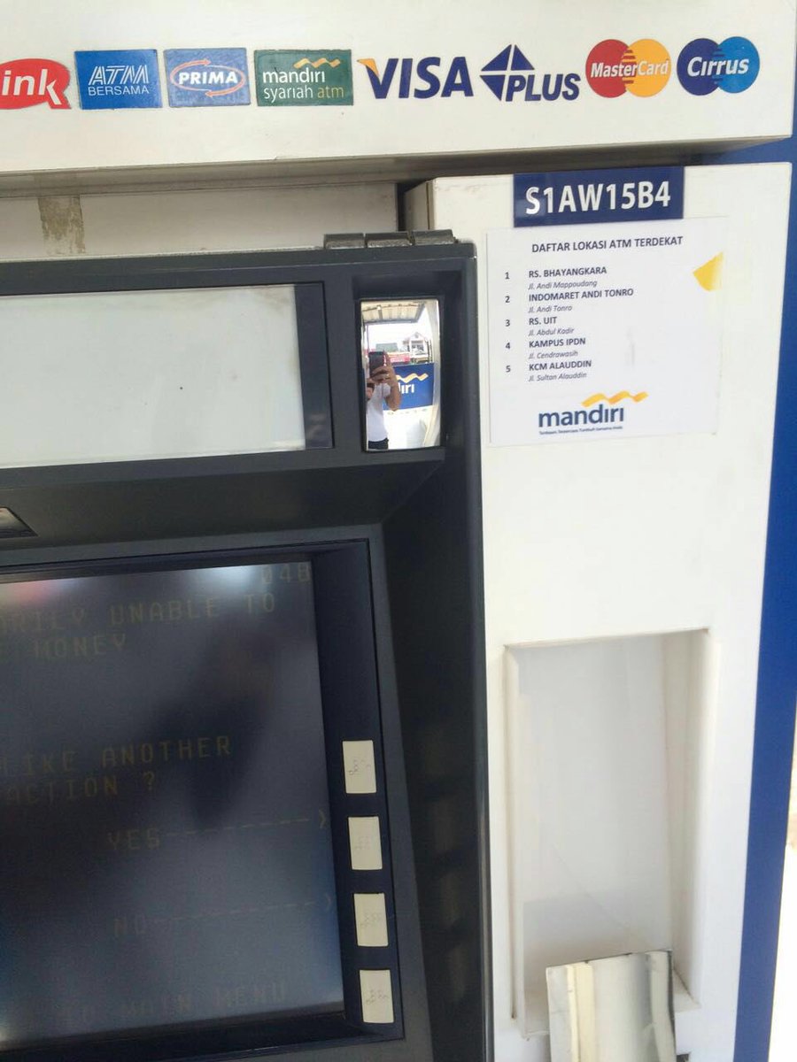 shelamung's tweet photo. @mandiricare S1AW1584 ATM Kampus Stiem - Makassar 9.12 WIT ATM Lack of money https://t.co/ywBnQiGAWa