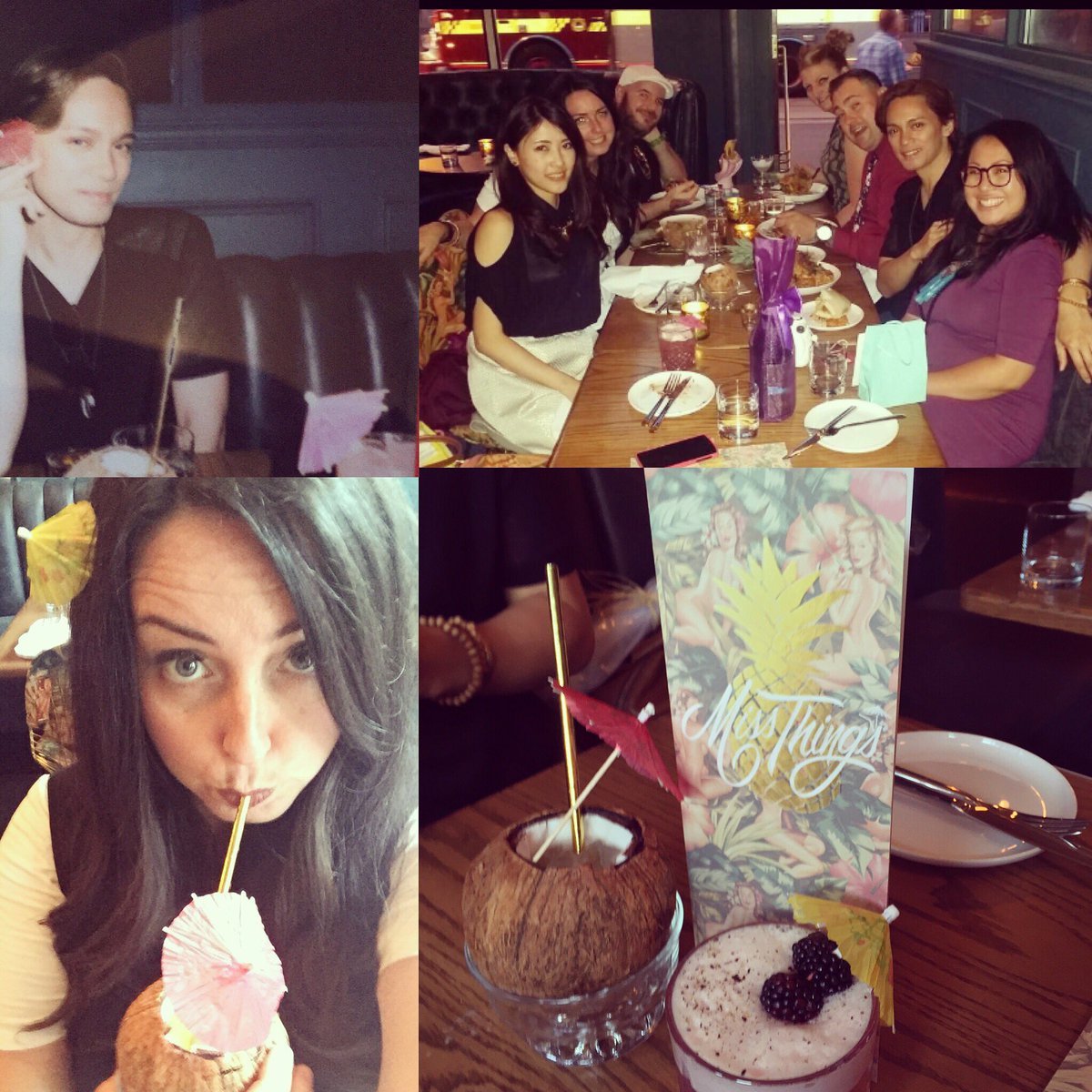 JulesCasting's tweet photo. Incredible dinner @missthingsbar !Coconut cocktails, convos and fantastic food! #MissThingsBar https://t.co/Vxi2oghcDY