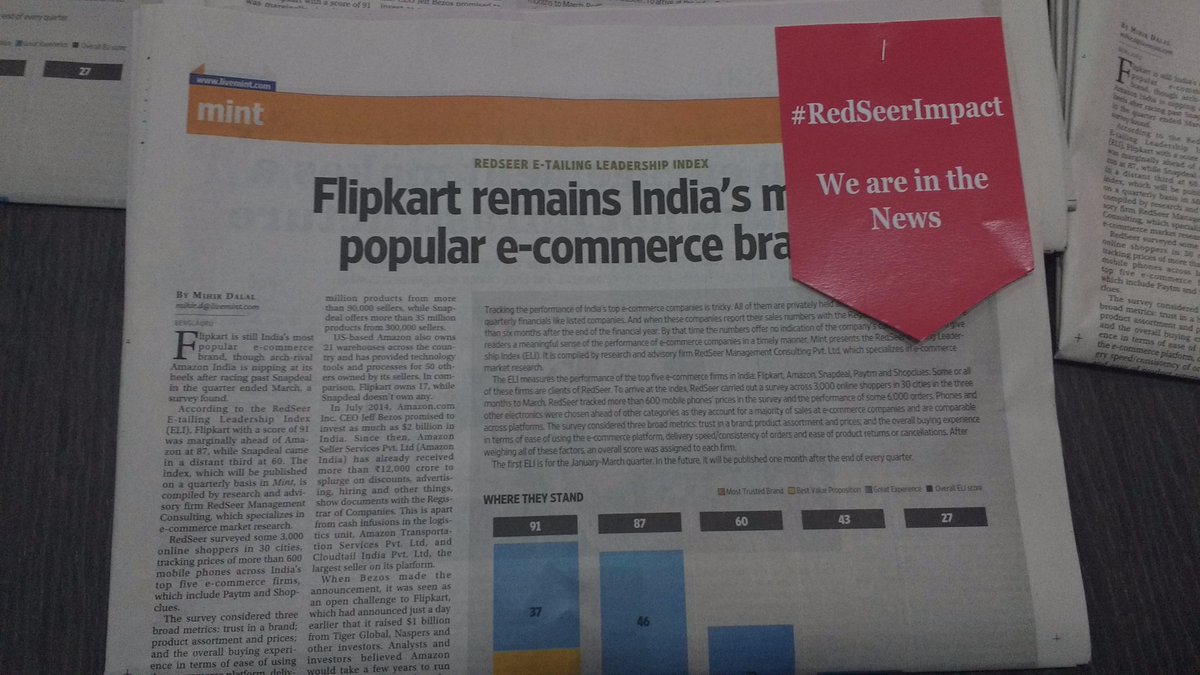Redseer's tweet photo. @livemint coverage of our e-tailing leadership index! Who is leading - @Flipkart @amazonIN or @snapdeal? #ecomm2016 https://t.co/bTN6kHu59a