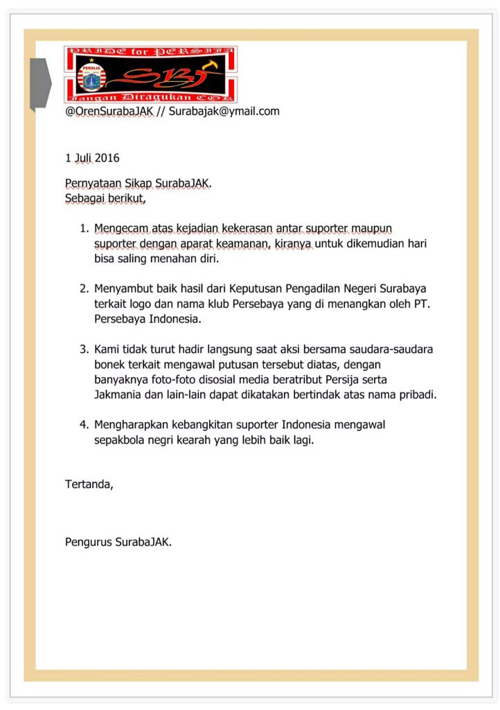 OrenSurabaJAK's tweet photo. Klarifikasi dr kami. SurabaJAK mengapresiasikan hubungan yg semakin hangat antara jakmania dgn bonek. https://t.co/44Y4AEKfda