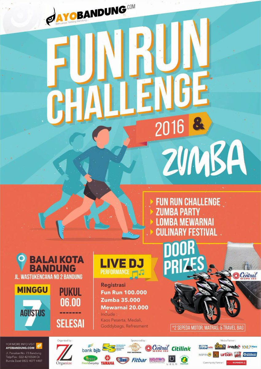 infobdg's tweet photo. TODAY! #FunRunChallenge zumba party, lomba mewarnai, fun run, culinary di Balkot | Start 6am @run_ayobandung https://t.co/5mx6gfFsft