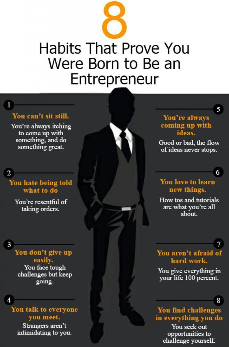JonathanAufray's tweet image. 8 habits that prove you were born to be an #entrepreneur. Create your #startup if you recognise yourself.