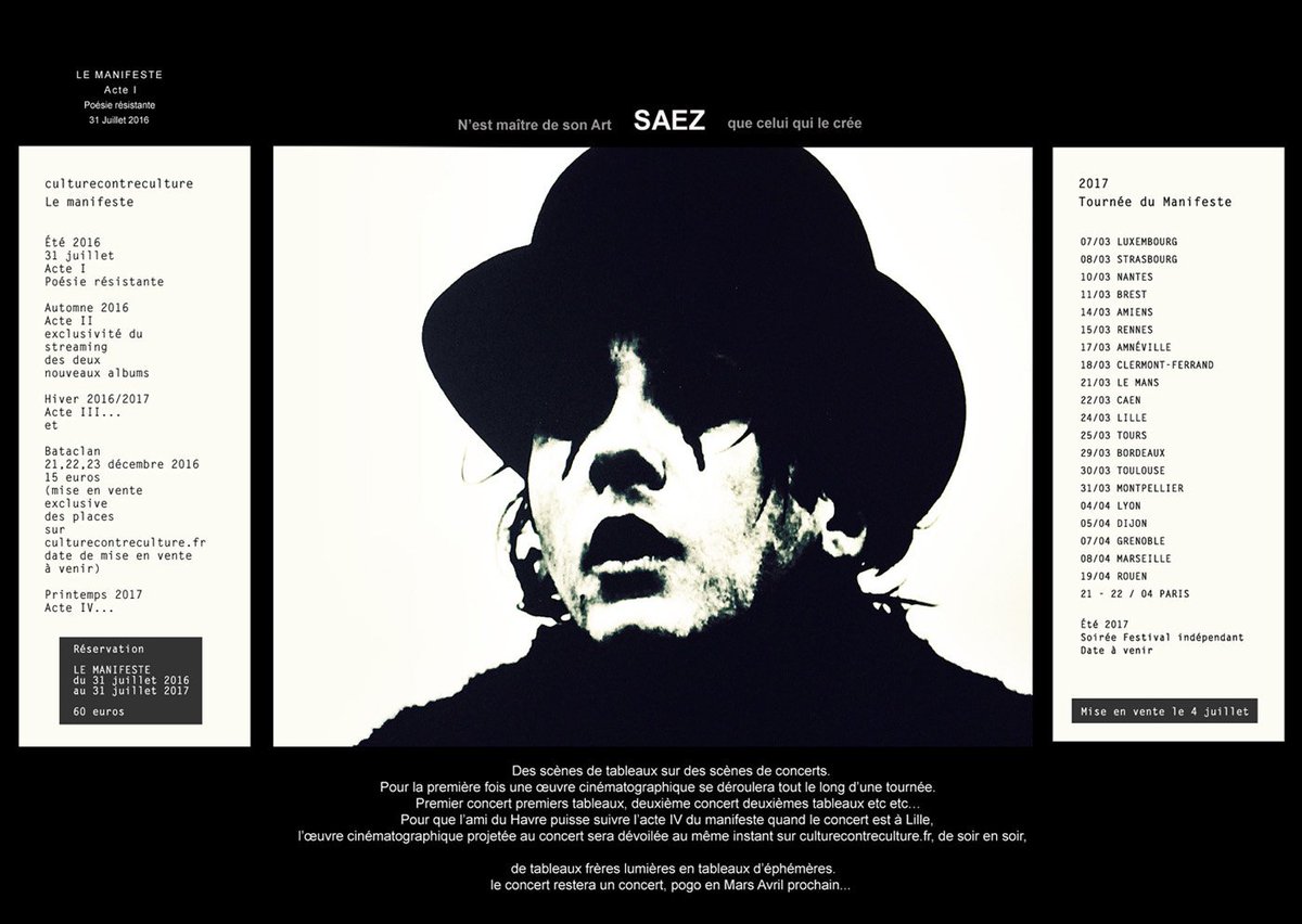 pp59's tweet photo. Poésie, 2 albums, 3 bataclan, tournée, tableaux, cinéma...

Grosse et belle année Saezienne!

31 Juillet 2016 - 2017 https://t.co/j1xLJidH5l