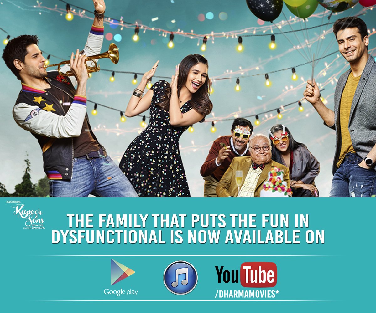 Dharma Productions on X: The most loved family film of 2016 #KapoorAndSons  is now online! Watch the full movie here: t.coOw8R1PBTQQ.  t.coJM5RHeKAJd  X