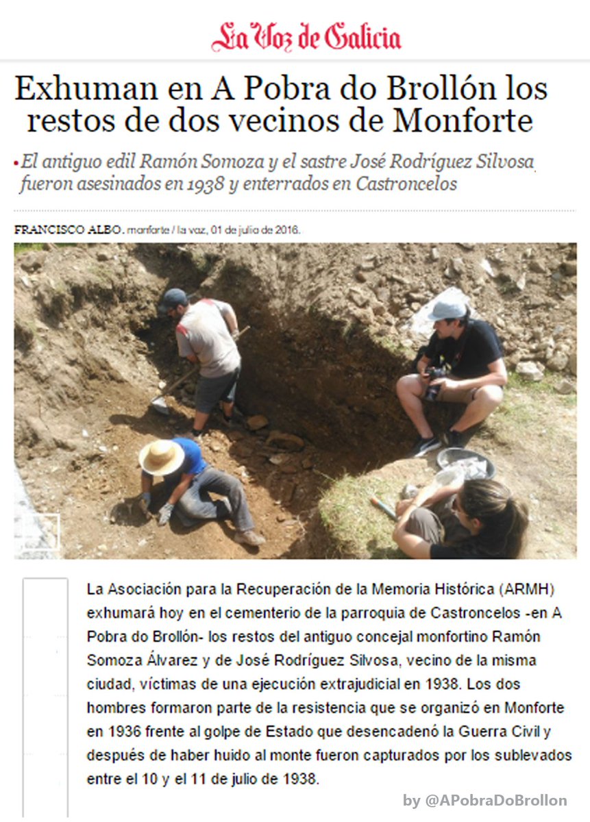 aPobraDoBrollon's tweet photo. Exhuman en #Castroncelos los restos de dos vecinos de Monforte asesinados en 1938.
➡https://t.co/GNtqII5o1R https://t.co/eTsmtDfkiC
