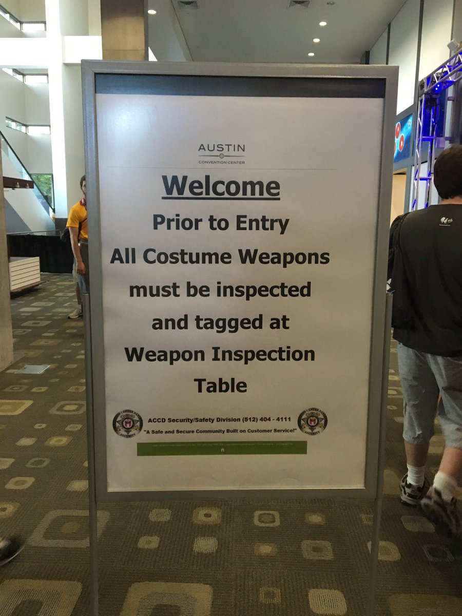 DriveFARE's tweet photo. #RTX2016 be advised #WeaponInspection all costume weapons welcome #thehypeisreal #atx #ridefare https://t.co/Cf52Guebnc