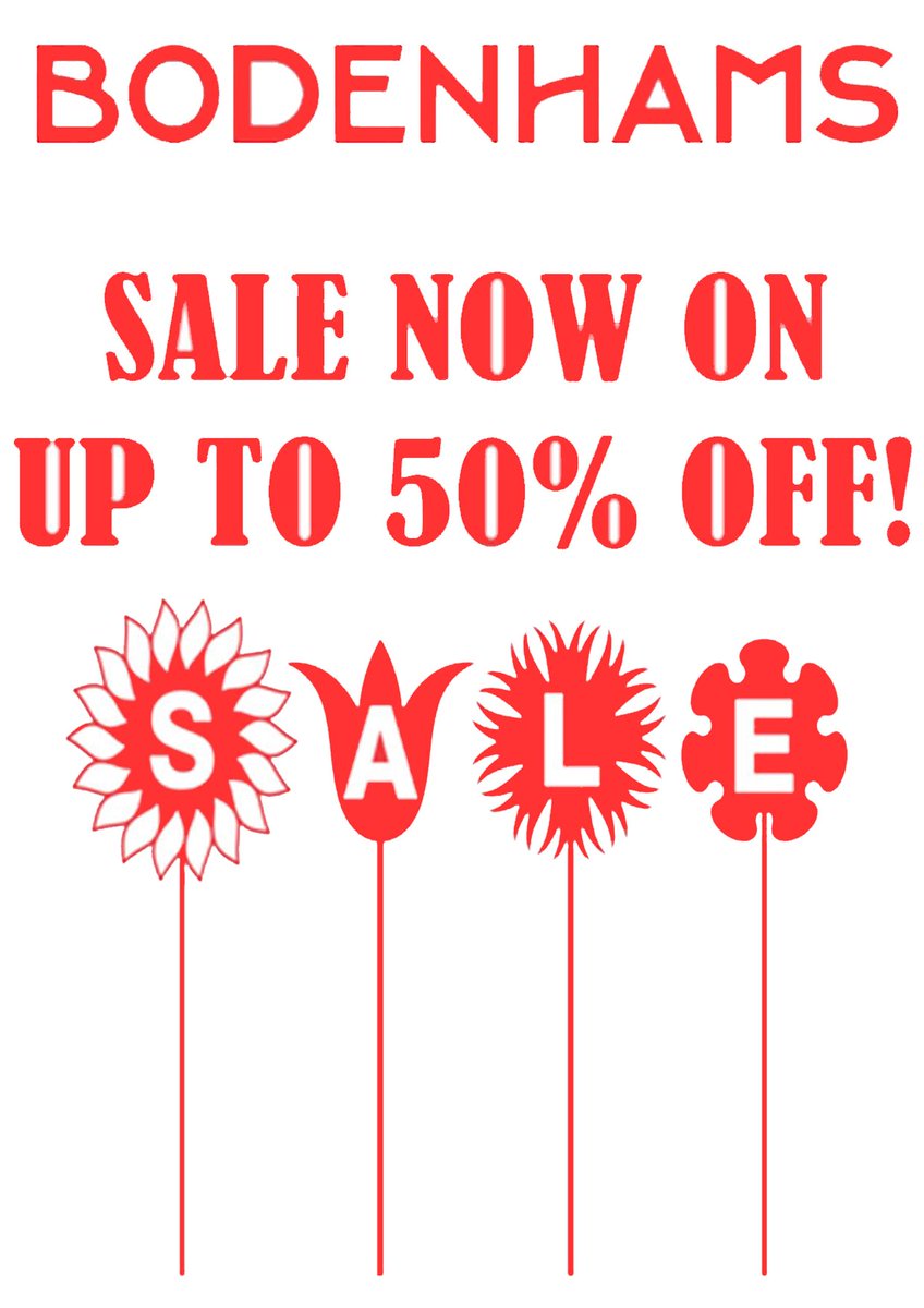 bodenhams's tweet photo. Our sale is now on, up to 50% off! Come and find a bargain! https://t.co/SjG3l8kHxP