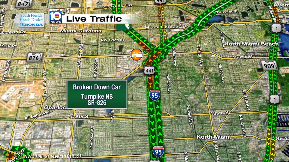Broken down car on Turnpike NB and SR-826 #TRAFFIC #MIAMI https://t.co/FiqIpSW6Gi