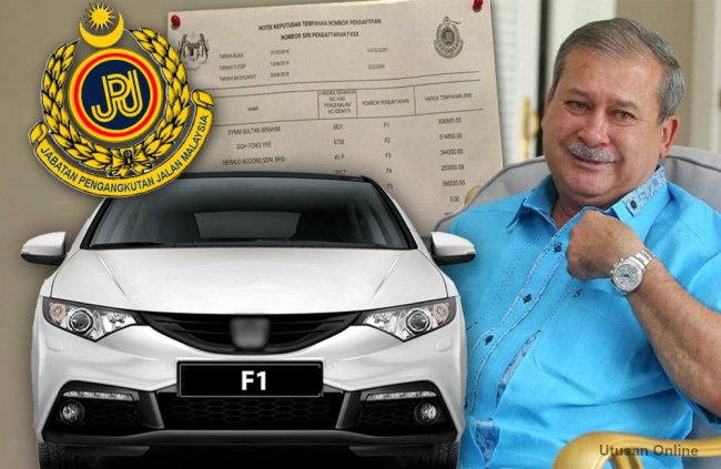 Bernama_Radio's tweet photo. Sultan Johor, Sultan Ibrahim Almarhum Sultan Iskandar memenangi bidaan nombor pendaftaran kenderaan F1. https://t.co/dLOC9bxjtq