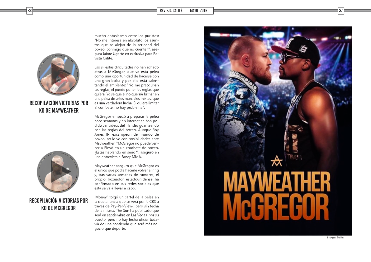Revista_Calite's tweet photo. ¿Te has enterado de las novedades del combate entre Mayweather🇺🇸 y McGregor🇮🇪? 📝@oscarmaya3 https://t.co/AjdWXOv1kw