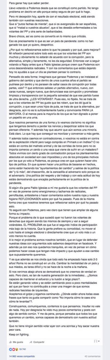 ppmegusta's tweet photo. Ojalá todos los votantes de podemos fueran así. Todos mis respetos !!! https://t.co/Izs9O8rZm0