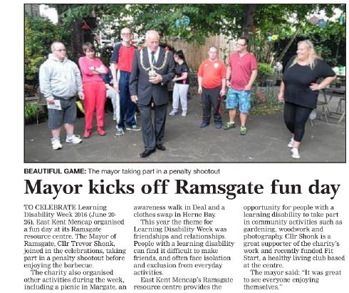 EastKentMencap's tweet photo. Read about our #LDWeek16 #Ramsgate Fun Day in today's @ThanetGazette. @MayorRamsgate @mencap_charity https://t.co/lQnwxVTDQ9