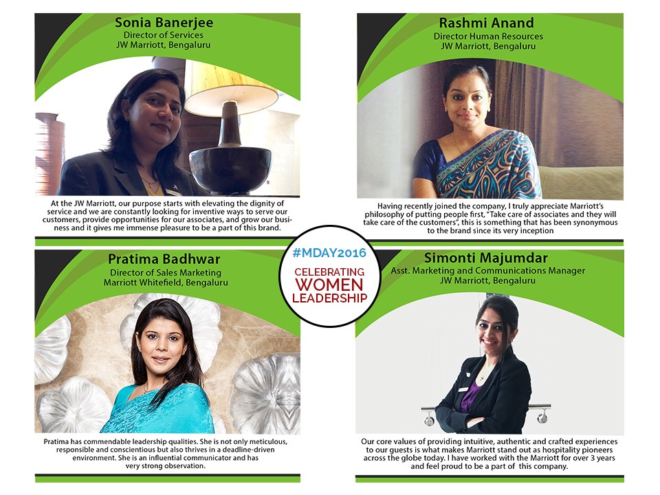 JWMarriottBLR's tweet photo. #MDay2016 commends and raises a toast to the league of extraordinary women across #MarriottIndia. https://t.co/FXiJSFRl7v