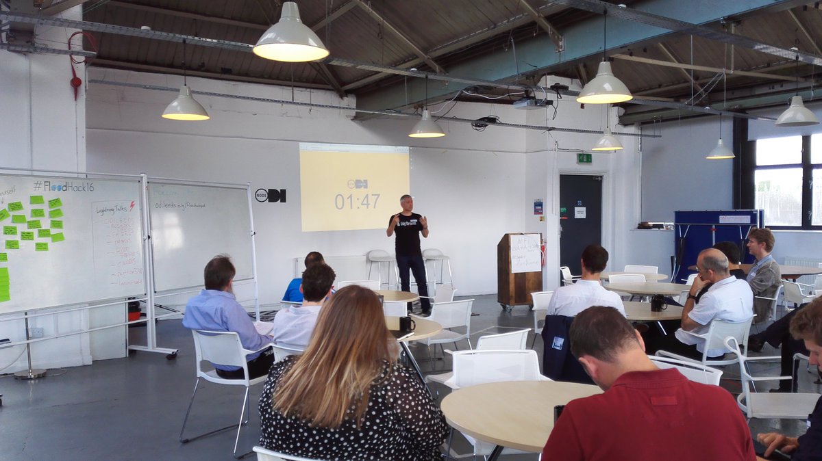 OpenInnovates's tweet photo. Yep, we built a web-based timer for the lightning talks. No horns or klaxons here. -Amy #FloodHack16 https://t.co/UCupuDd5VR
