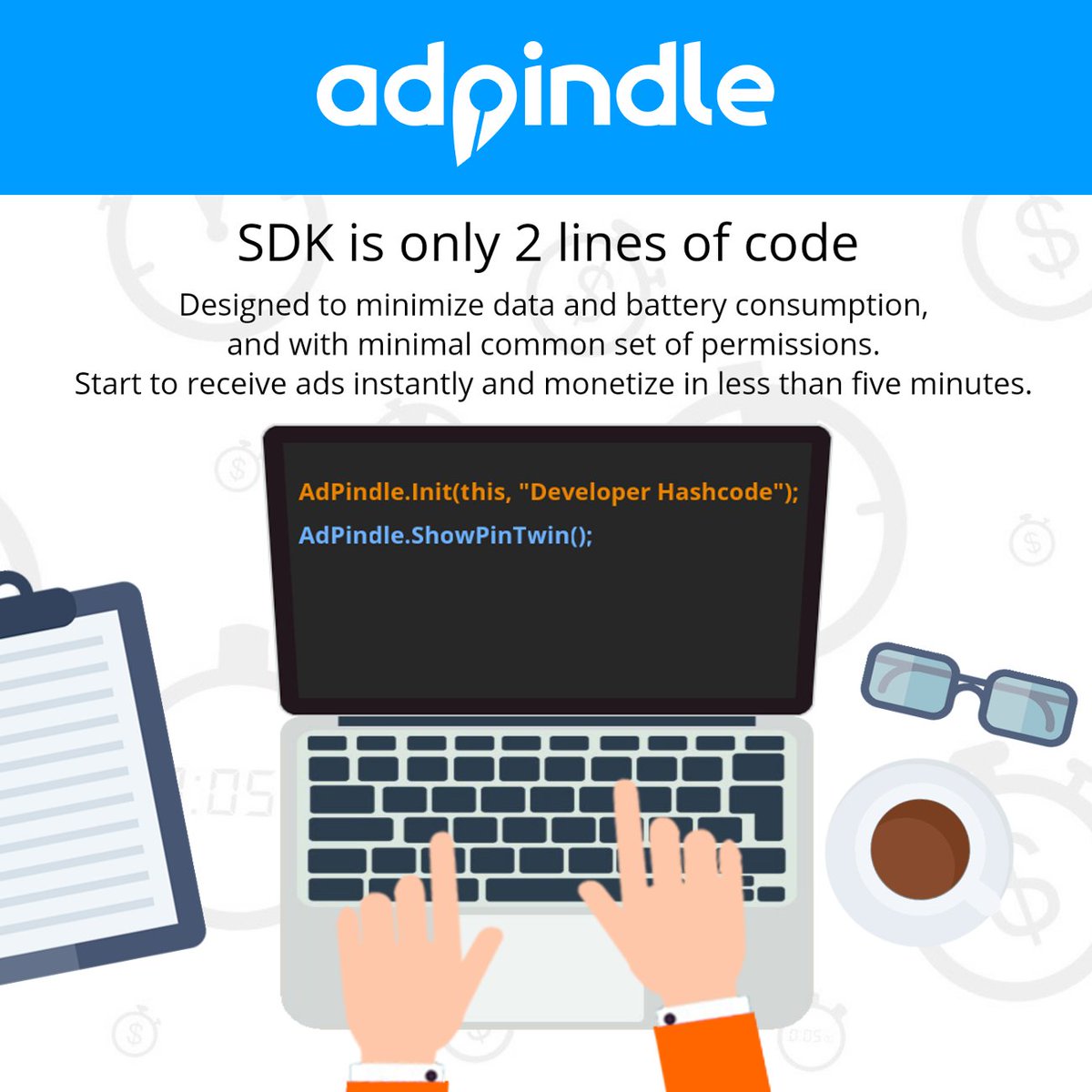 AdPindle's tweet image. #AdPindle: easy SDK integration. #SDK is only 2 lines of code!