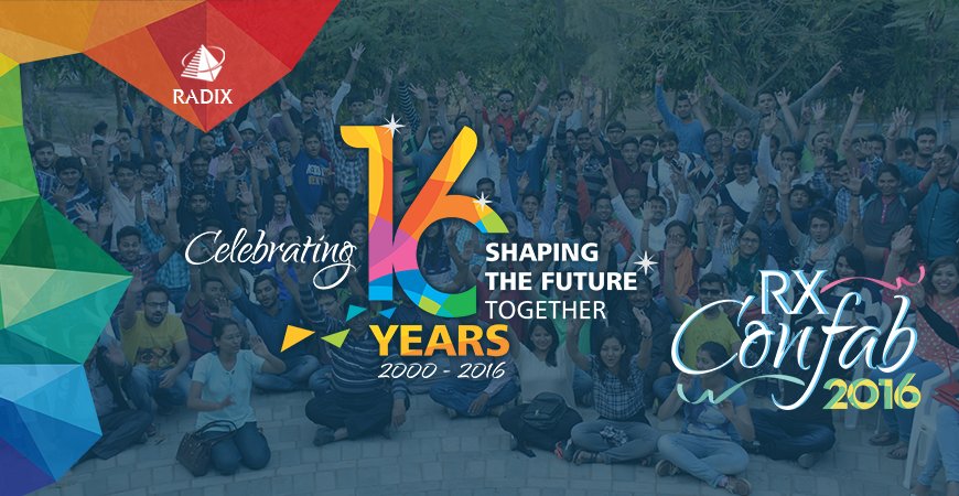 radixweb's tweet photo. Celebrating 16 yrs in IT innovation. Honoring the Past, Shaping the Future together #RXconfab2016 #RadixAnniversary https://t.co/3XTa2iUvPT