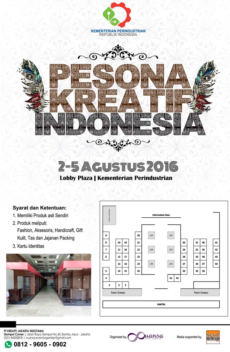 <a href="/BDGhappenings/">Bandung Happenings</a> "Pesona Kreatif Indonesia". Kemen. Perindustrian. CP +681296050902 |