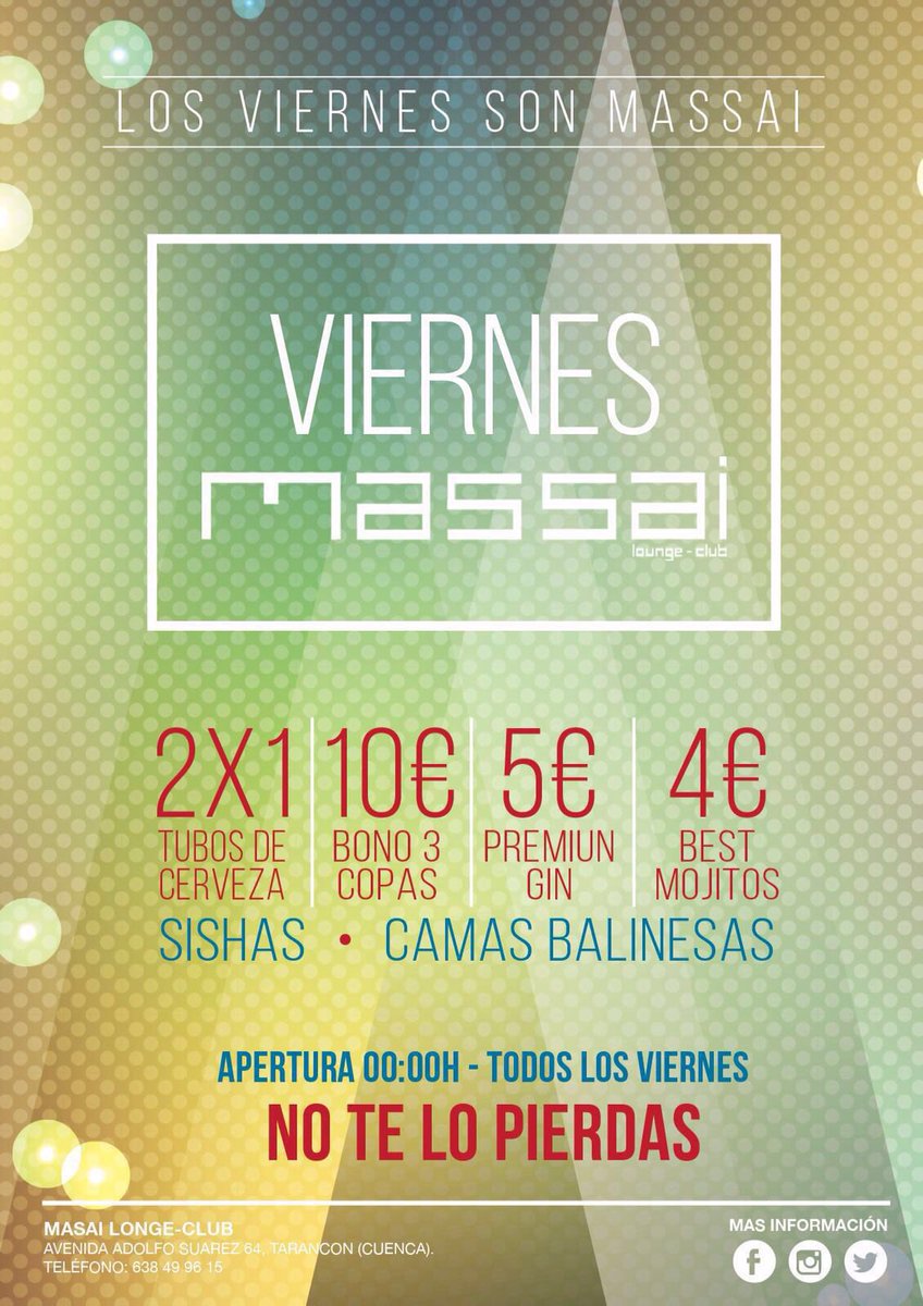 massailounge's tweet photo. Buenos Días, Familia!!
Os dejamos nuestro plan para otro gran fin de semana de verano, para disfrutarlo juntos. 🙌🏼🙌🏼 https://t.co/YuUienwWwP
