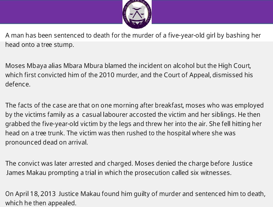 ODPP_KE's tweet photo. Mans death sentence for bashing 5 year old girl's head on a tree trunk upheld #Murder_ODPP DKW https://t.co/Wssy4YfYWQ