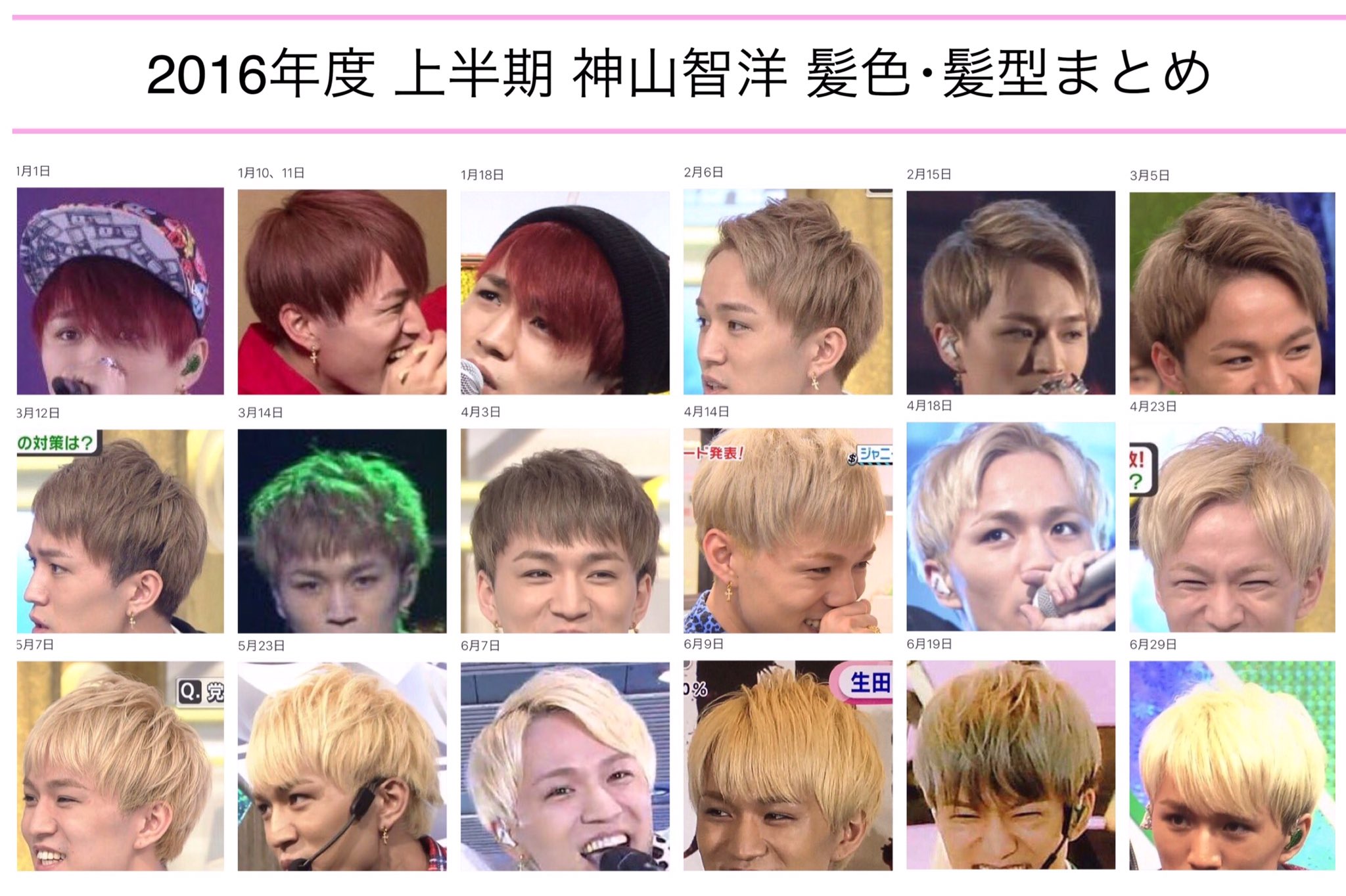 Twitter 上的 神天bot 16年度 上半期 ジャニーズwest 神山智洋くんの髪色 髪型まとめ です ご確認ください T Co Aqvpiqd085 Twitter