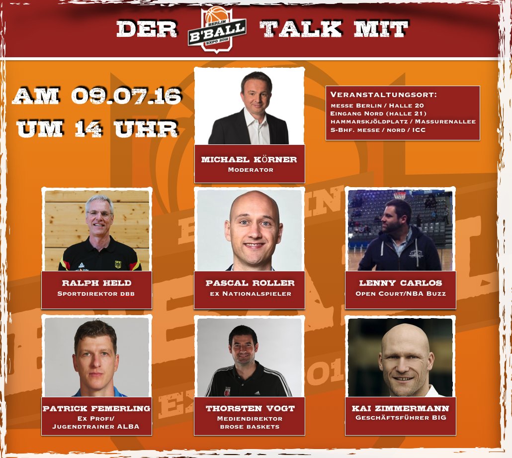 bballexpo's tweet photo. Der B'Ball Expo  Talk am 09.07! 
#bballexpo #basketball #berlin https://t.co/ZismYfhUDY