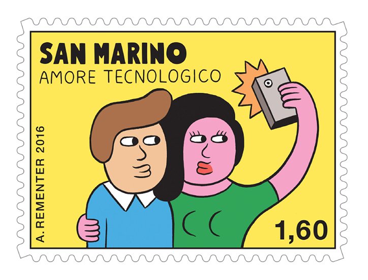 One of our favourites from @andyrementer's new stamps about online dating for San Marino! andyrementer.com
