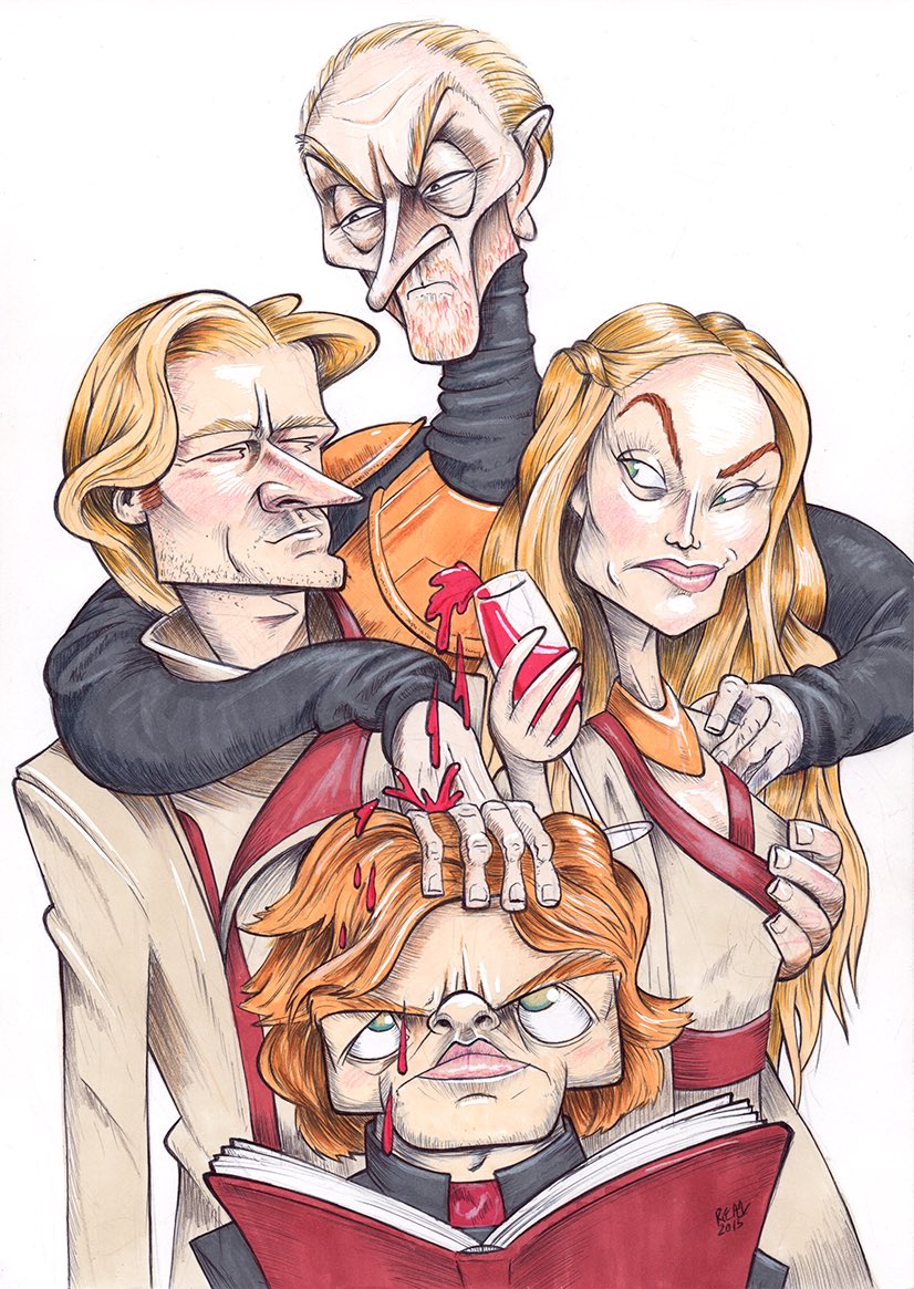 #FF to #HouseLannister <a href="/TywinsSon/">Jaime Lannister</a> <a href="/NiceQueenCersei/">Queen Cersei Lannister: Miffed Milf Queen/Not Mad</a> <a href="/WestWardenTywin/">Tywin Lannister</a>. (Illustration by Ryan J Neal).